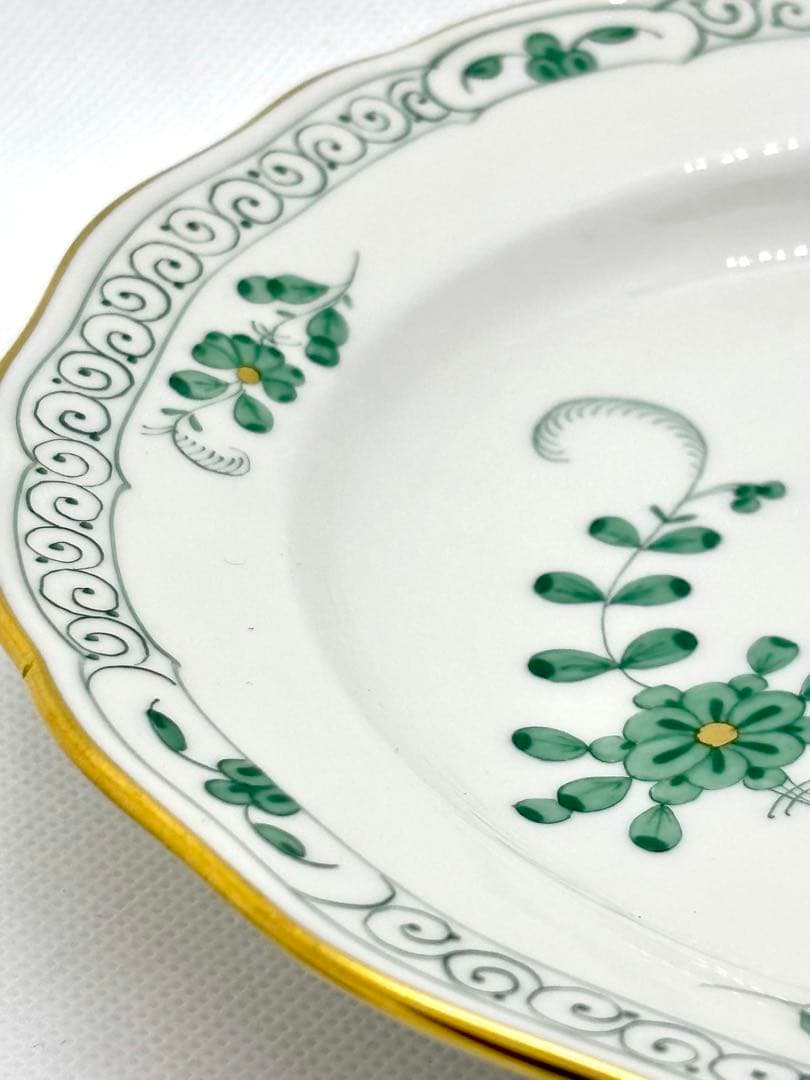 #オールドマイセン プレート グリーンフラワー 金彩装飾P-3