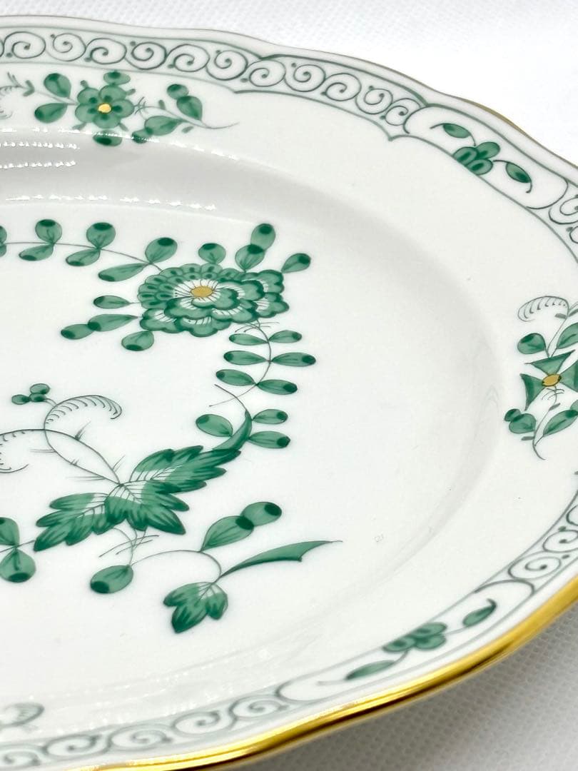 #オールドマイセン プレート グリーンフラワー 金彩装飾P-3