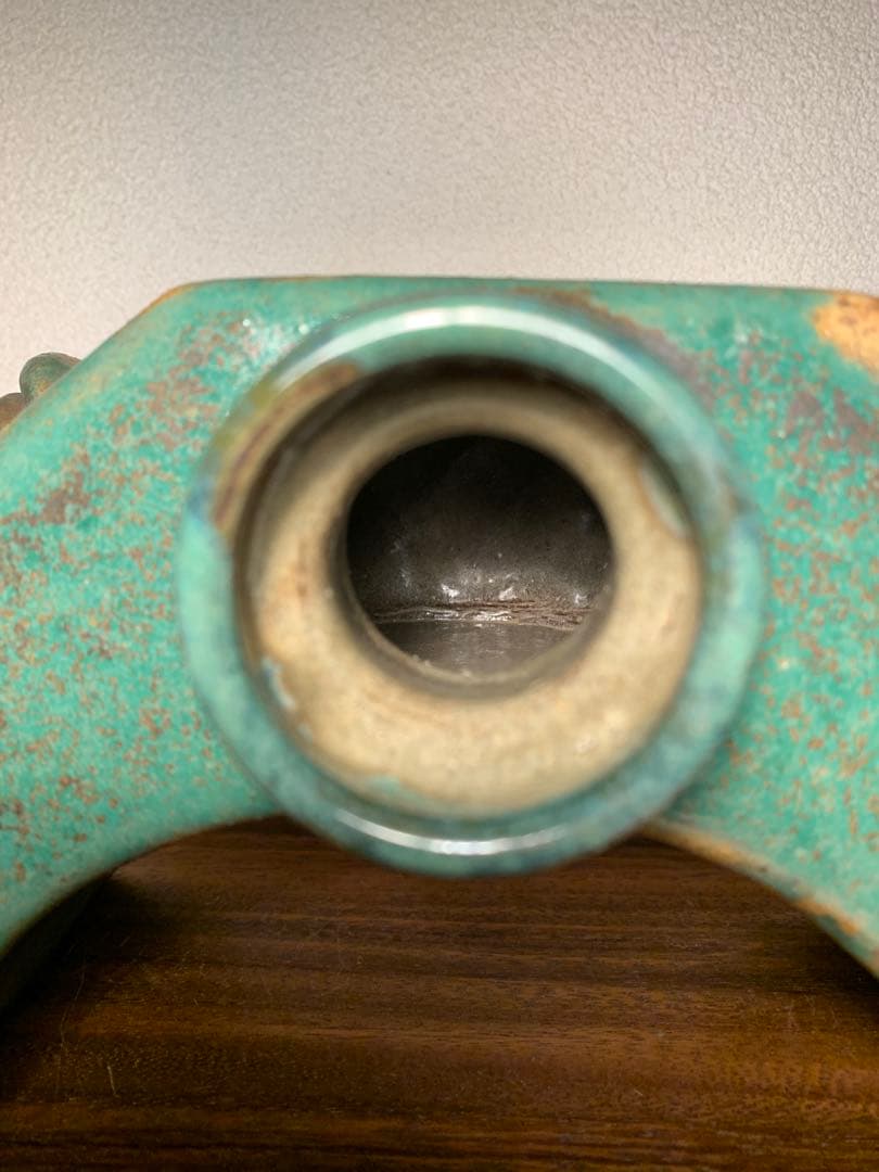 壺屋焼 抱瓶 大 面取 緑釉 やちむん 古作