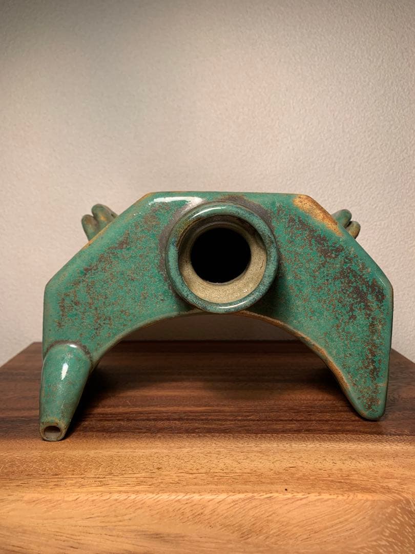 壺屋焼 抱瓶 大 面取 緑釉 やちむん 古作