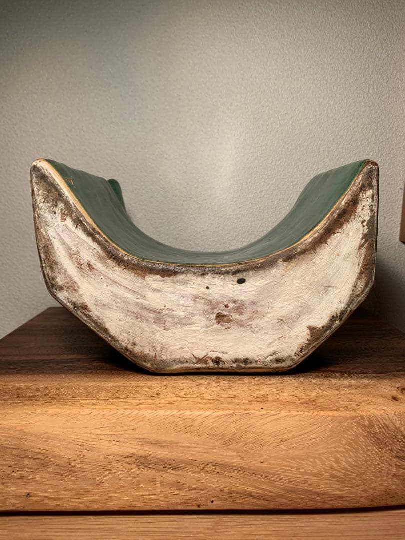 壺屋焼 抱瓶 大 面取 緑釉 やちむん 古作