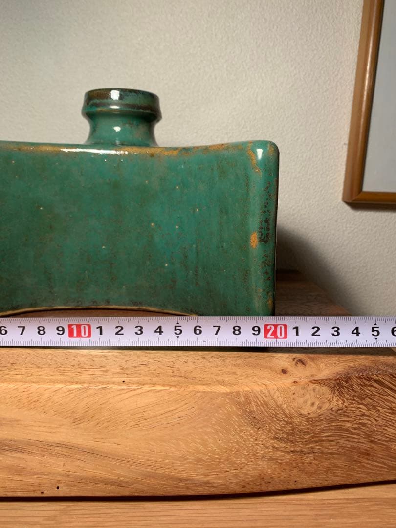 壺屋焼 抱瓶 大 面取 緑釉 やちむん 古作