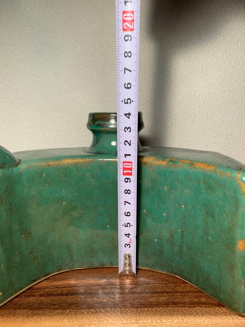 壺屋焼 抱瓶 大 面取 緑釉 やちむん 古作