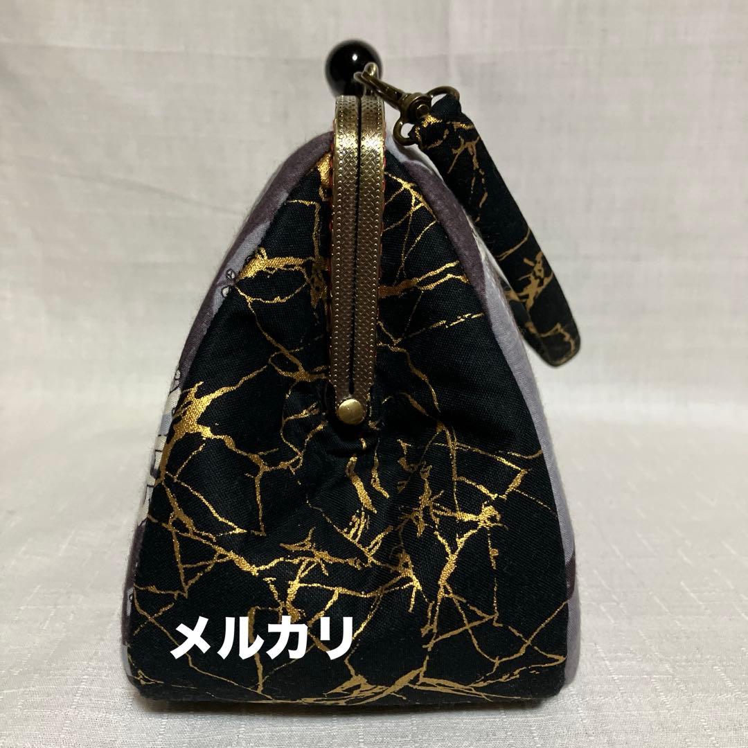 ガシャ髑髏　がま口バッグ　ハンドメイド　浮世絵　和柄　着物バッグ