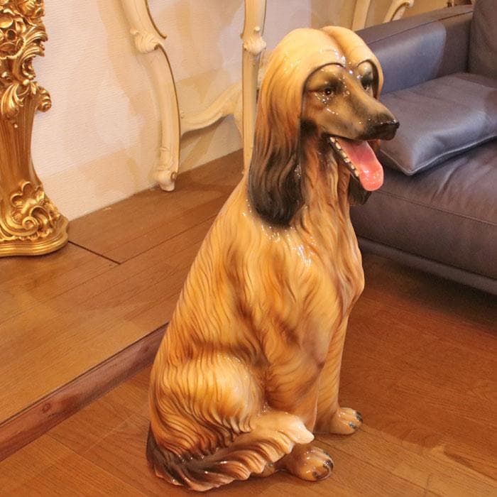 アフガンハウンド 等身大 置物 オブジェ 陶器 犬 オーナメント 127-415