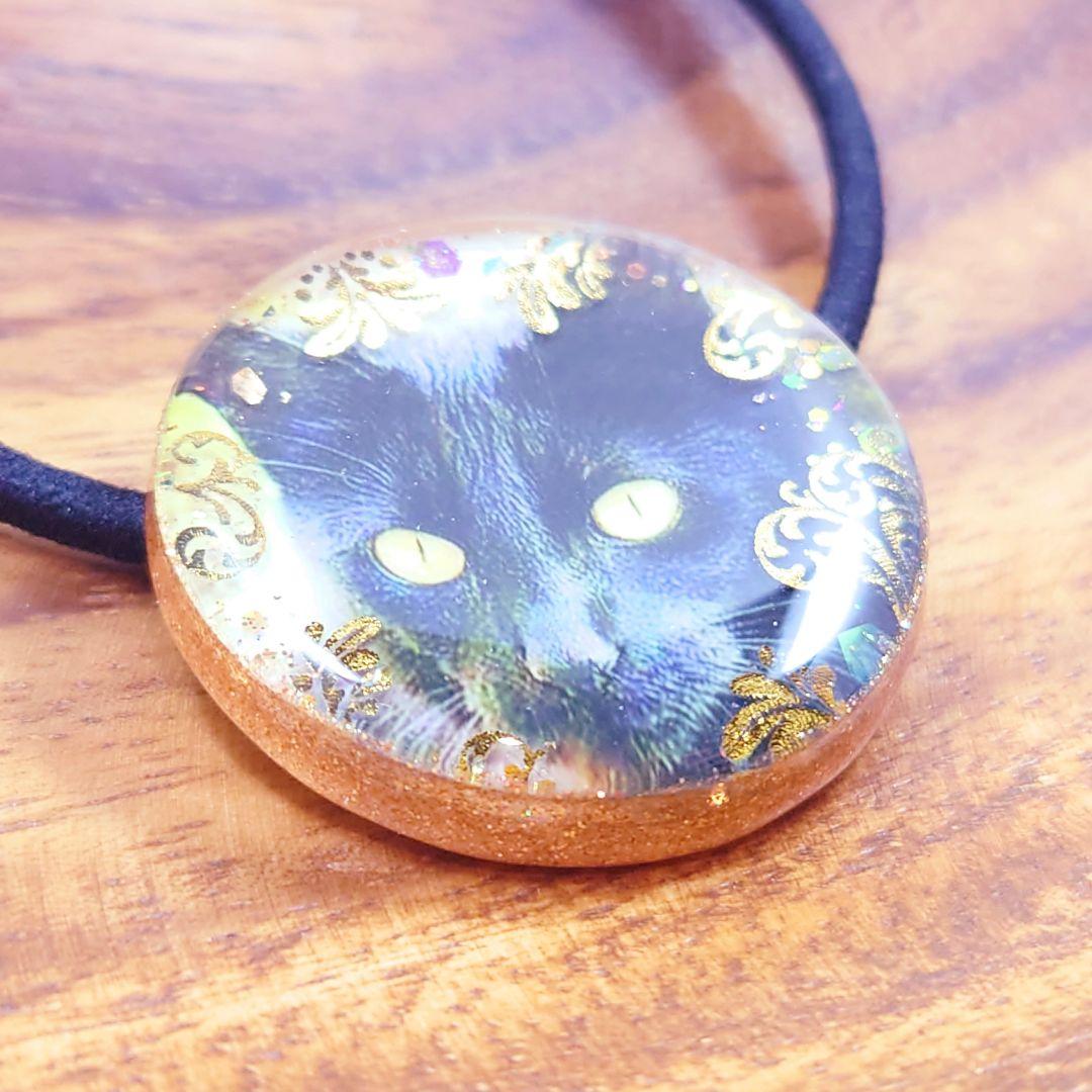 黒猫ちゃんのヘアゴム ハンドメイド レジン ゴールド ネックレス ブローチ ネコ
