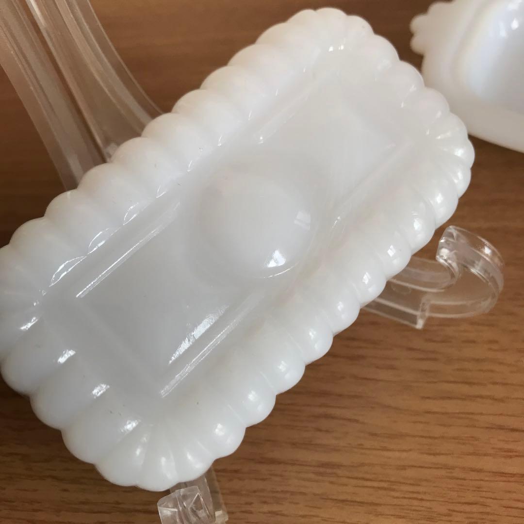 レア　1950'S ヘーゼルアトラス　ミルクガラス　バターケース　バタープレート