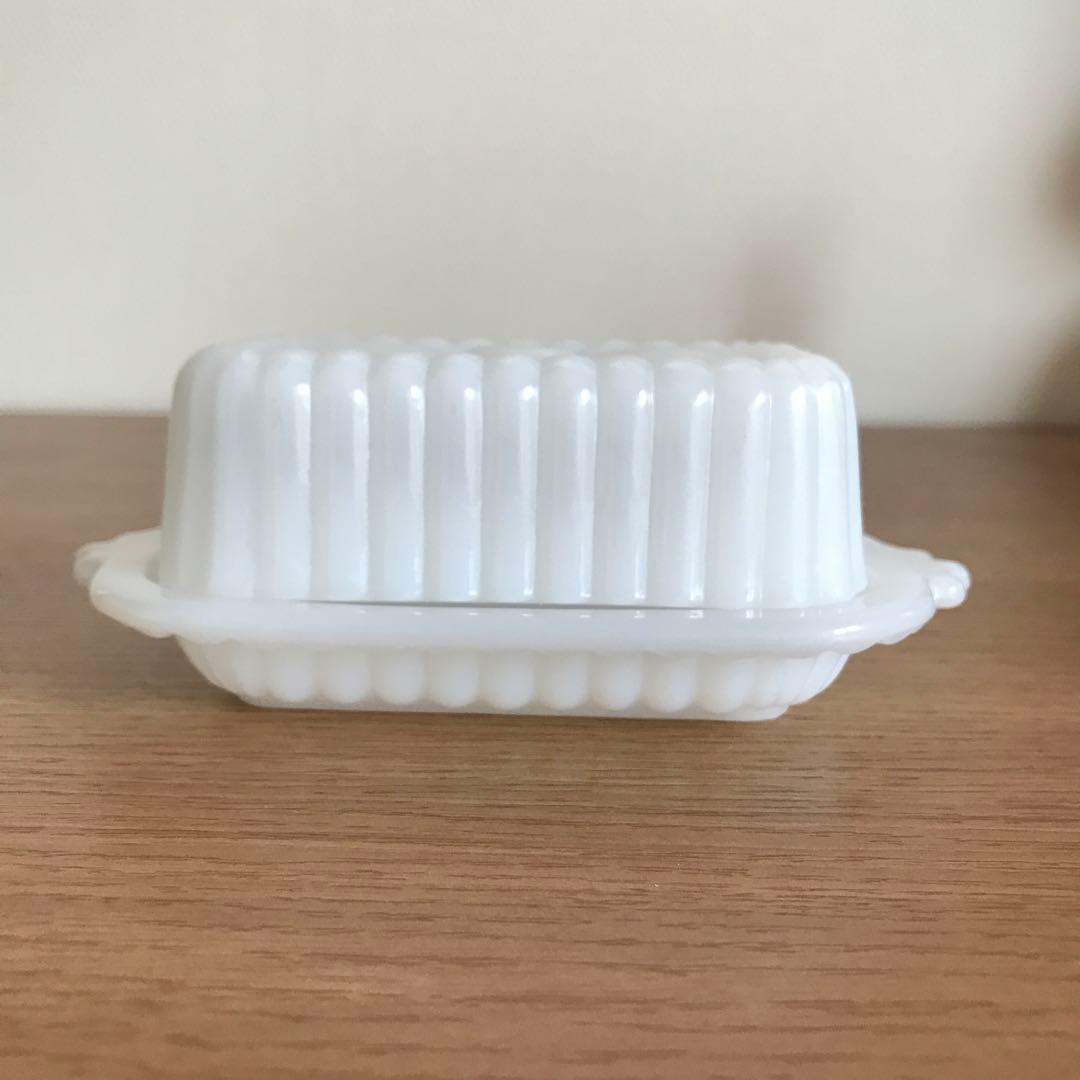 レア　1950'S ヘーゼルアトラス　ミルクガラス　バターケース　バタープレート