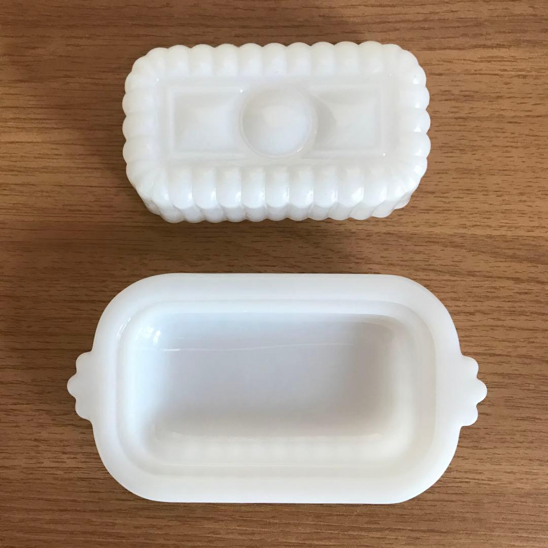 レア　1950'S ヘーゼルアトラス　ミルクガラス　バターケース　バタープレート