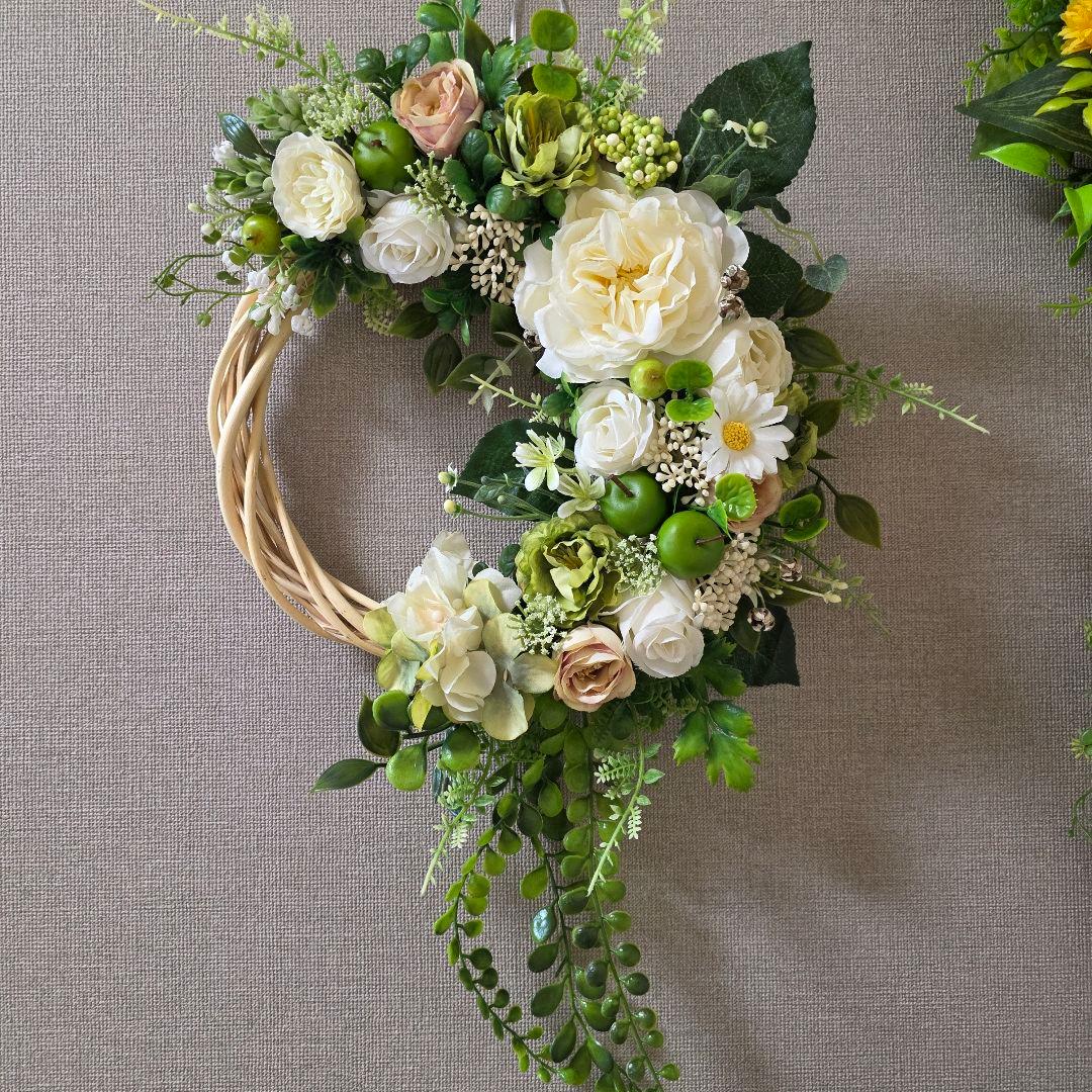 【専用】フラワーリース 清夏2 咲き誇る花たちとグリーン 玄関リース 造花