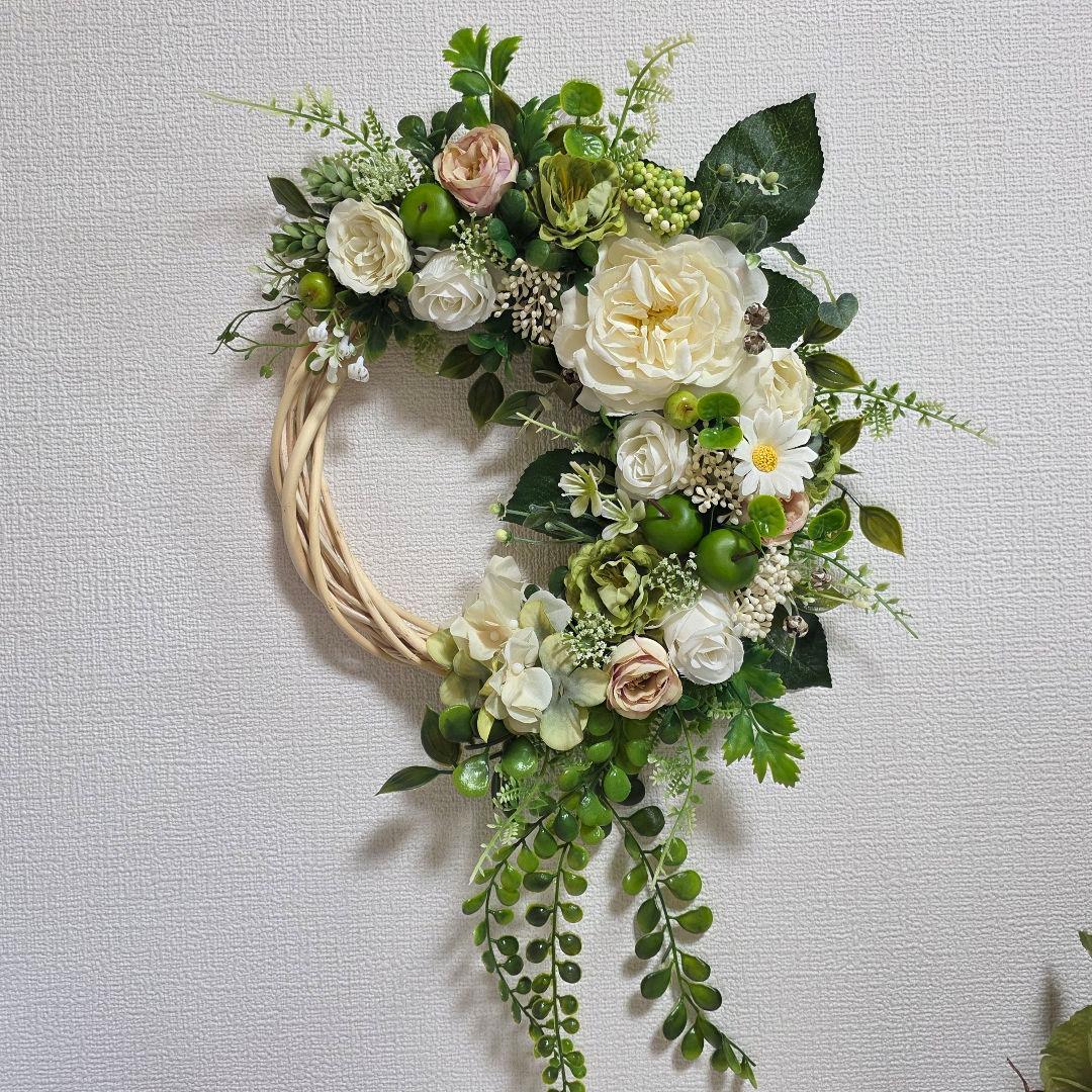 【専用】フラワーリース 清夏2 咲き誇る花たちとグリーン 玄関リース 造花