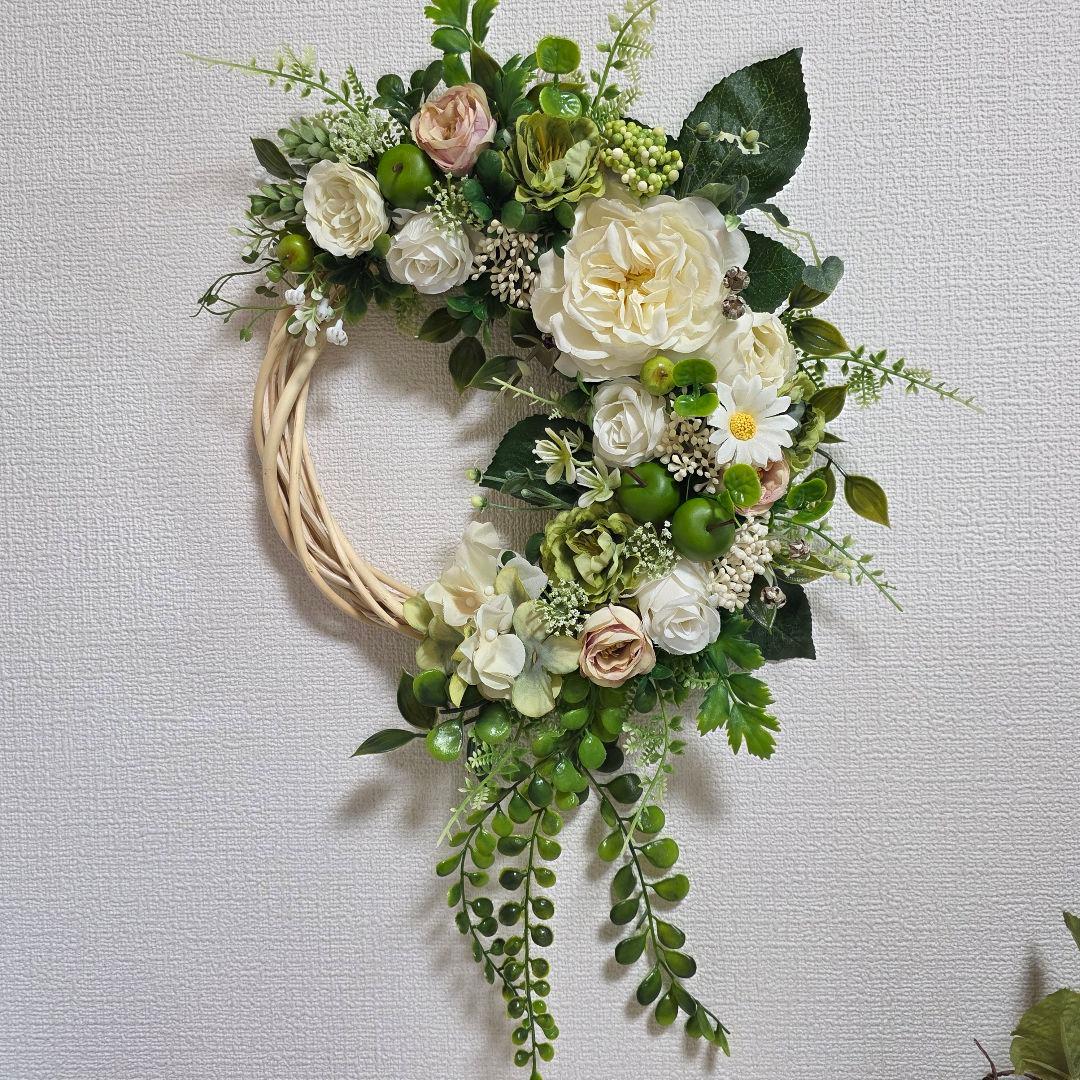 【専用】フラワーリース 清夏2 咲き誇る花たちとグリーン 玄関リース 造花