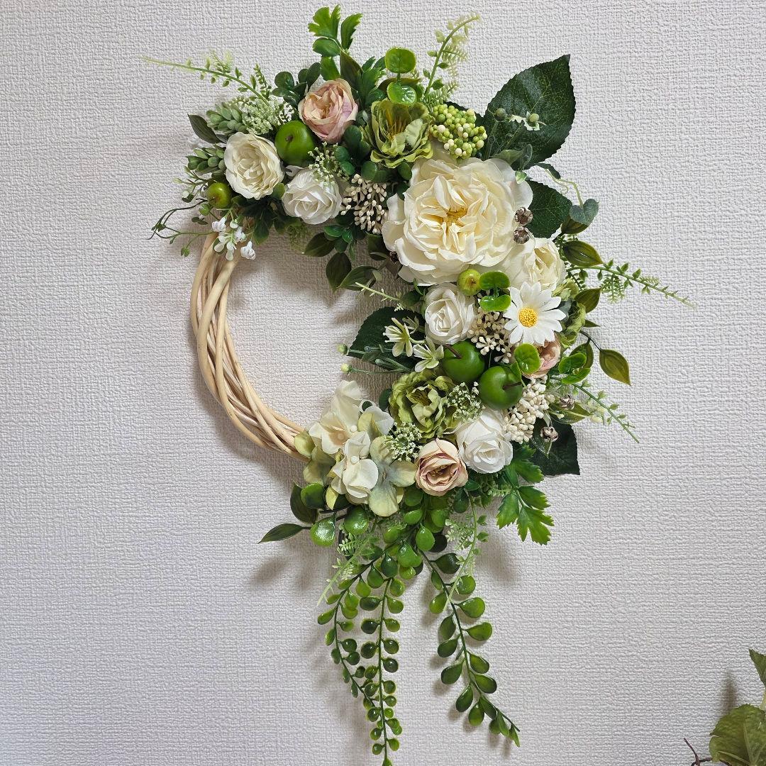 【専用】フラワーリース 清夏2 咲き誇る花たちとグリーン 玄関リース 造花