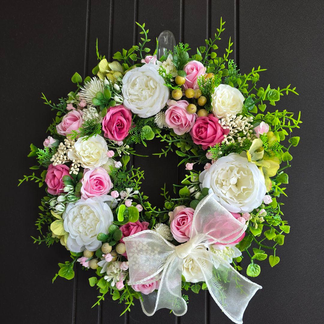 【専用】フラワーリース 清夏2 咲き誇る花たちとグリーン 玄関リース 造花