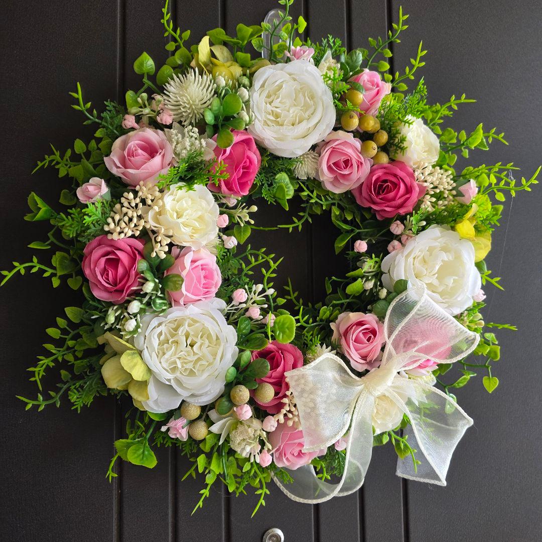 【専用】フラワーリース 清夏2 咲き誇る花たちとグリーン 玄関リース 造花