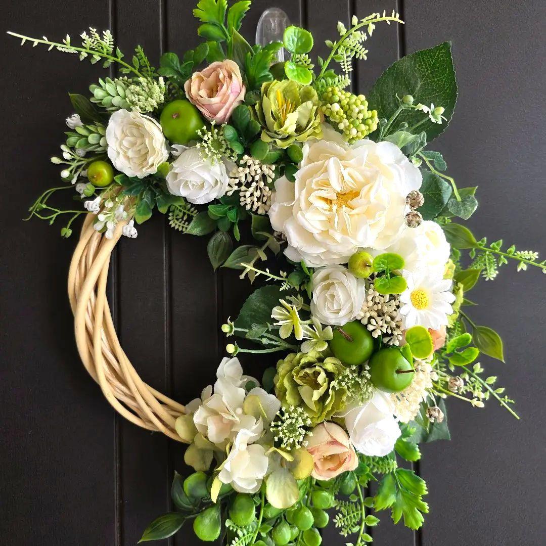 【専用】フラワーリース 清夏2 咲き誇る花たちとグリーン 玄関リース 造花