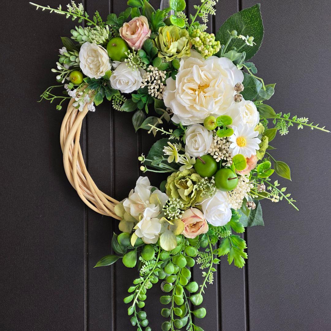 【専用】フラワーリース 清夏2 咲き誇る花たちとグリーン 玄関リース 造花