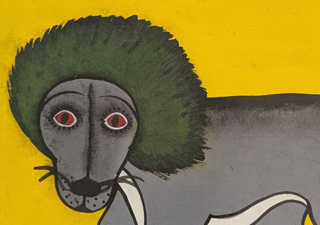 ●アフリカの絵画、ティンガティンガ、ライオン、Maltina、20×25cm