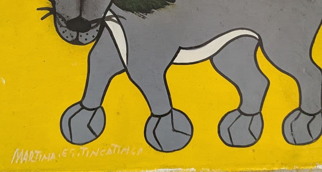 ●アフリカの絵画、ティンガティンガ、ライオン、Maltina、20×25cm