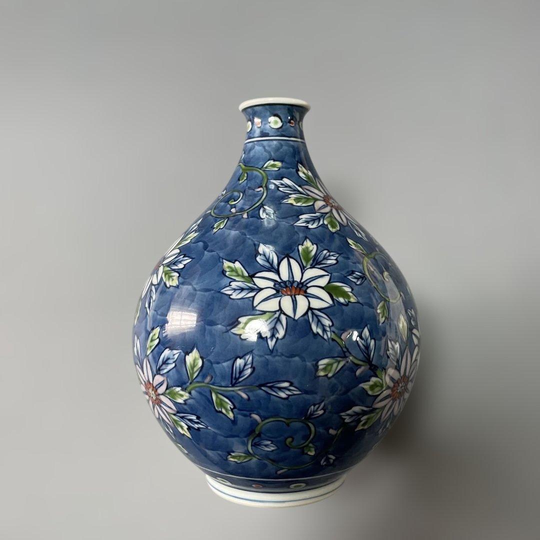 館林源右衛門　染錦濃鉄線花文　花瓶・花器