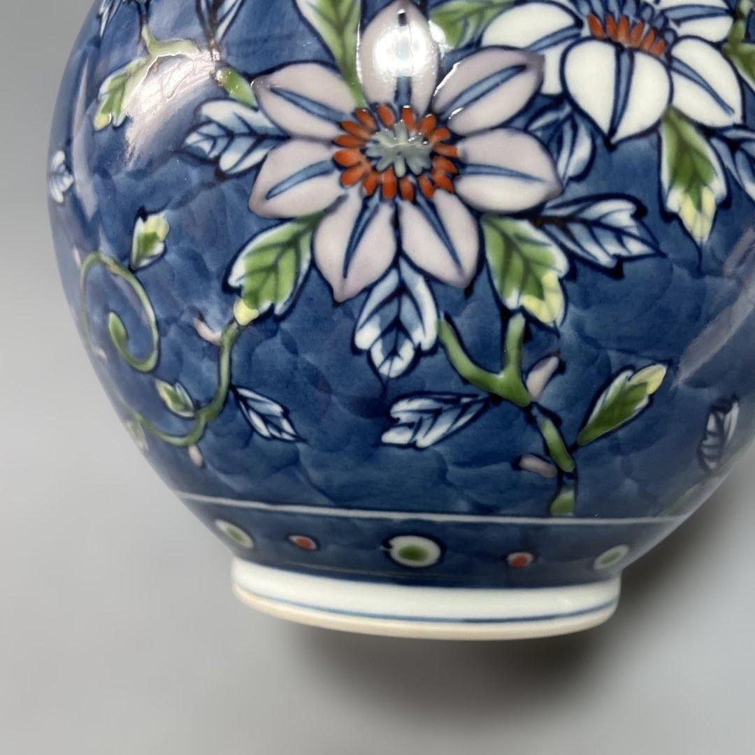 館林源右衛門　染錦濃鉄線花文　花瓶・花器