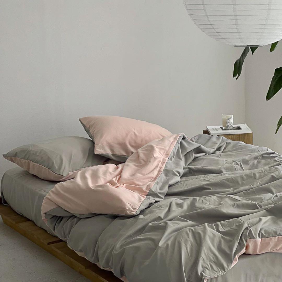 ART OF BLACK grey×pink リバーシブル　布団カバーセット