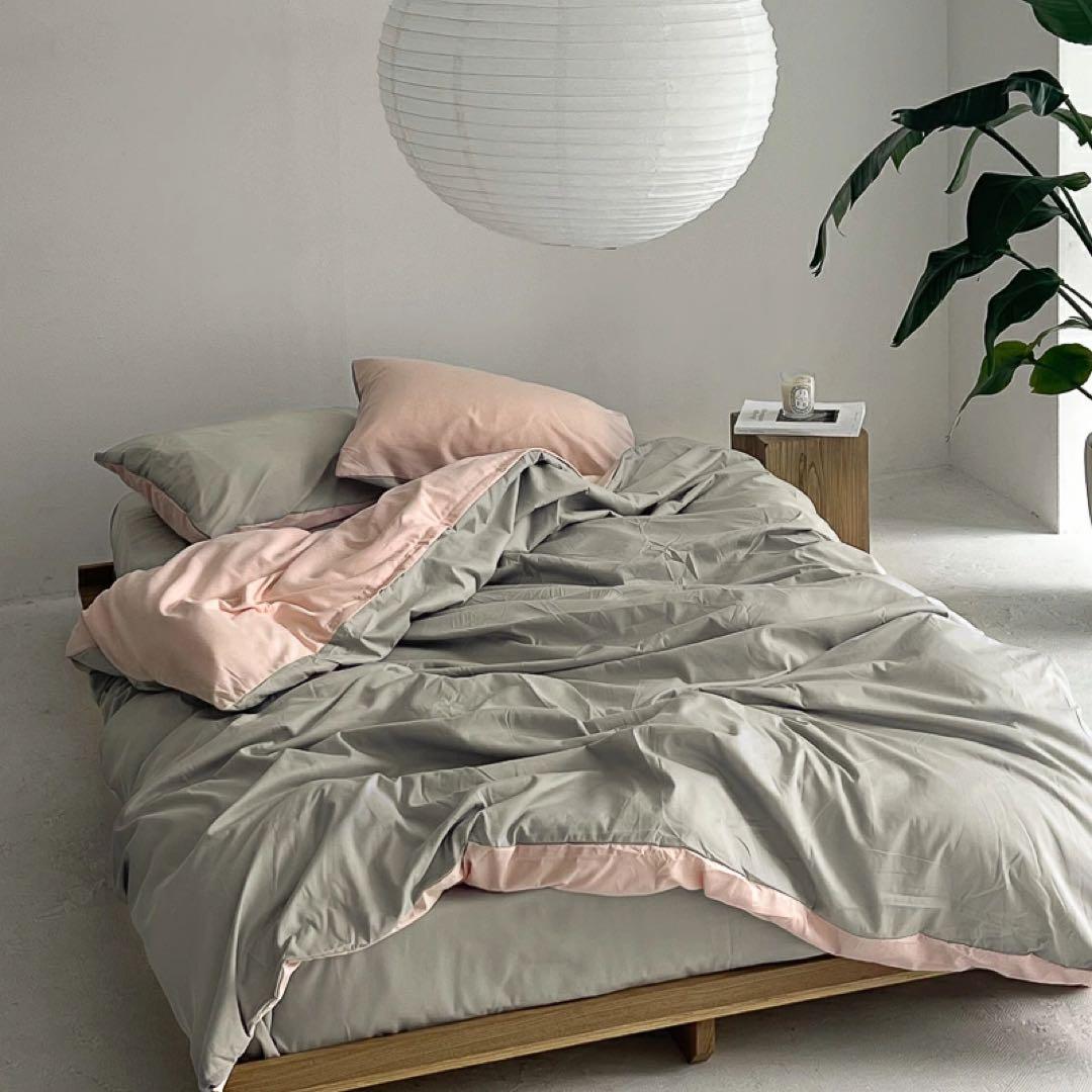 ART OF BLACK grey×pink リバーシブル　布団カバーセット