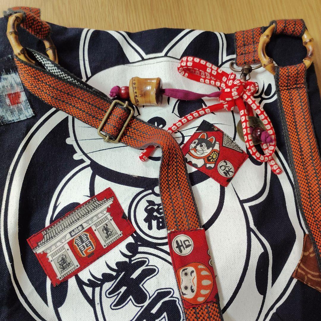 ✰12月中お値下げ 酒屋の前掛け、招き猫、絣 ショルダーバック