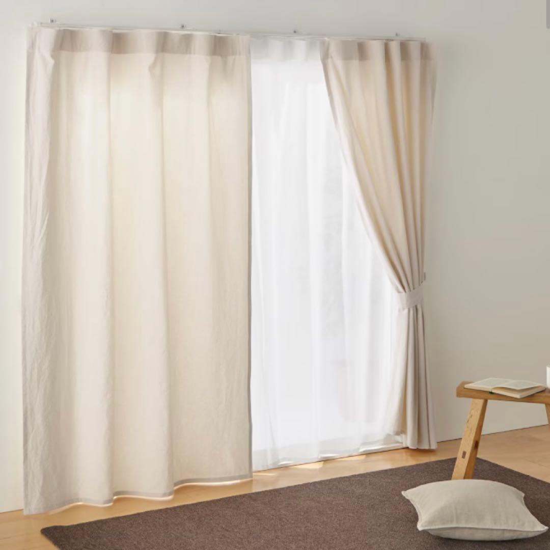 【無印良品】綿洗いざらし平織ノンプリーツカーテン／生成　大きめサイズ