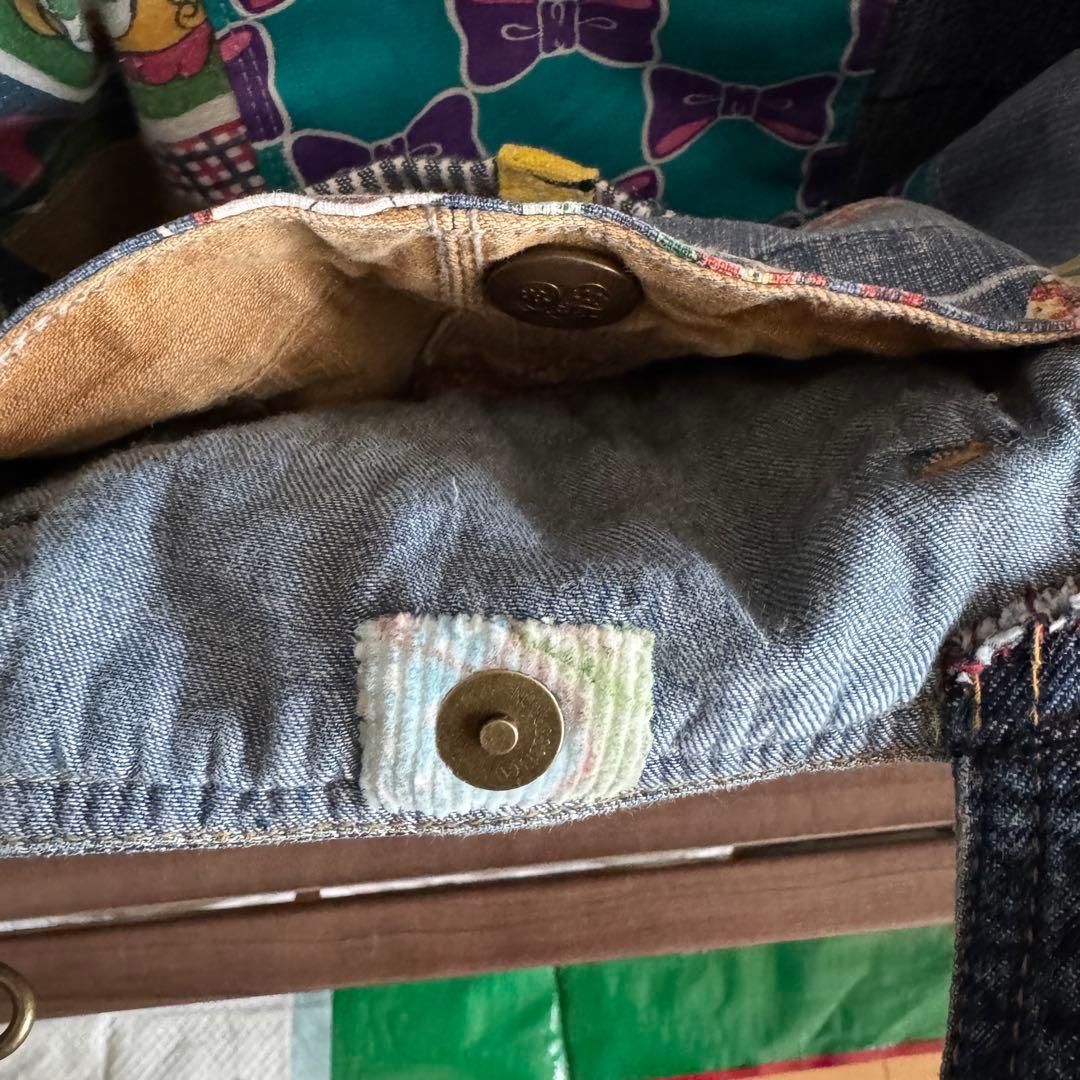ハンドメイド デニムリメイク バッグ レトロアニマル 楕円底 49