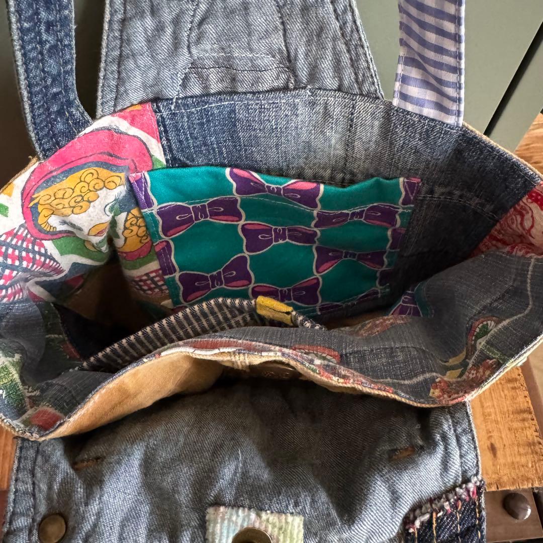 ハンドメイド デニムリメイク バッグ レトロアニマル 楕円底 49
