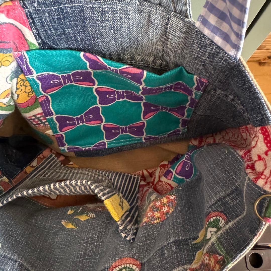 ハンドメイド デニムリメイク バッグ レトロアニマル 楕円底 49