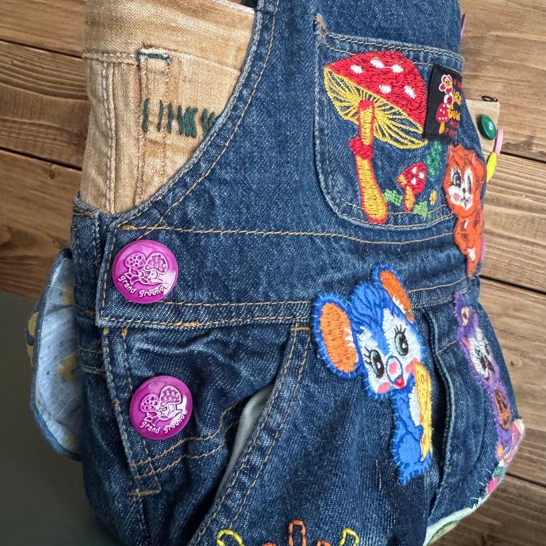 ハンドメイド デニムリメイク バッグ レトロアニマル 楕円底 49