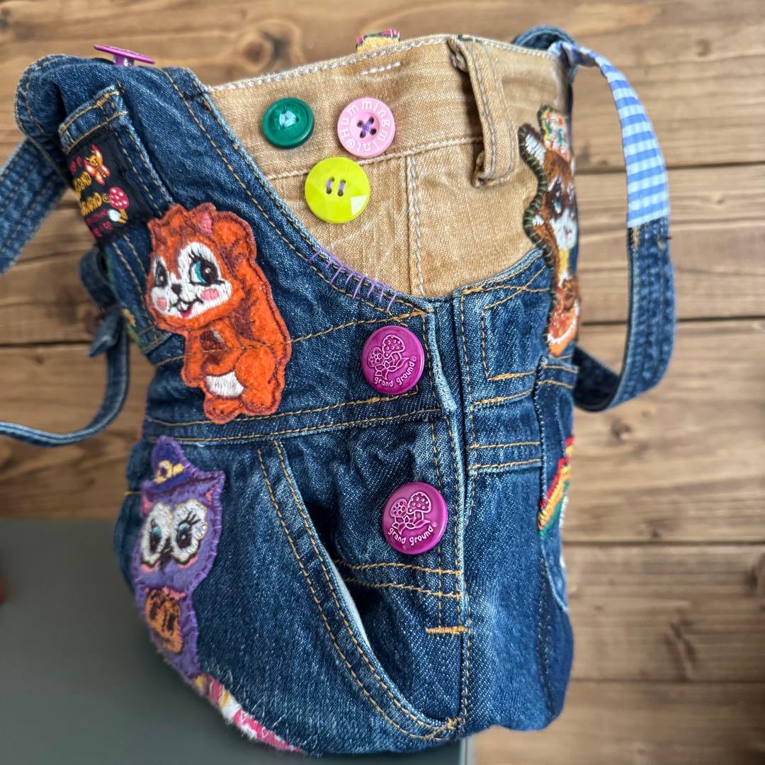 ハンドメイド デニムリメイク バッグ レトロアニマル 楕円底 49
