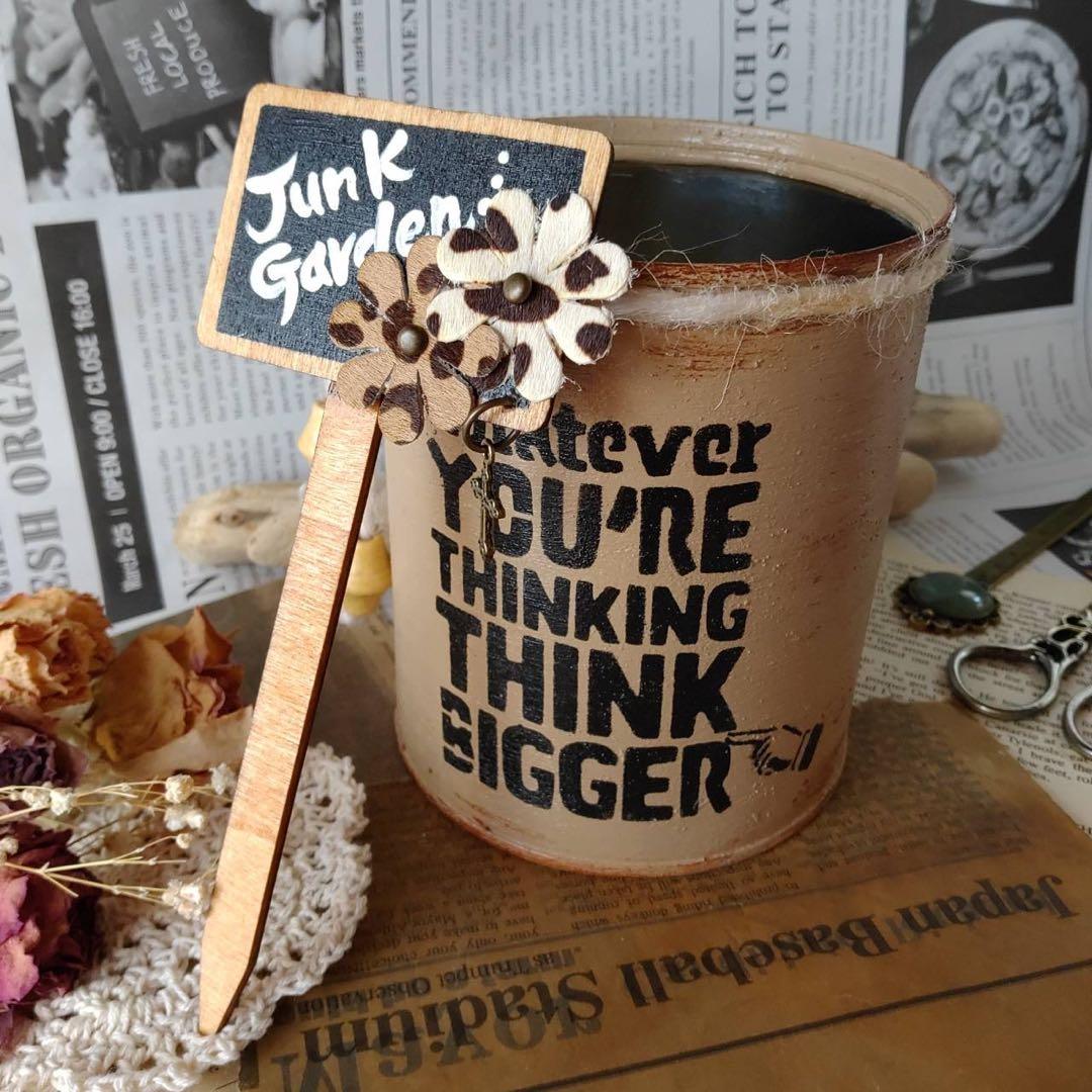 リメ缶　リメイク缶　リメ鉢 ☘️装飾缶　ピック付き