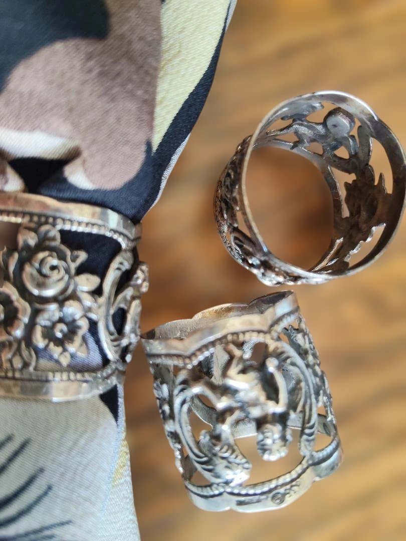 シルバー８３５.花と天使のナプキンリング 3個セット