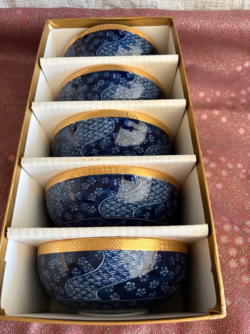 庫山窯　前畑陶器　染付金彩　金祥瑞　5客　深鉢