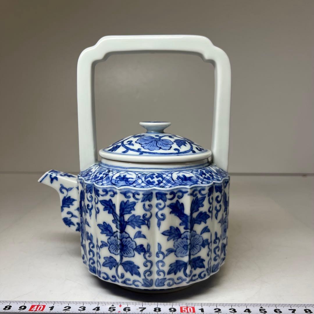 平安名工 春峰 上手染付水注 共箱 h19.5cm 東キ8-0315② トヒチカ