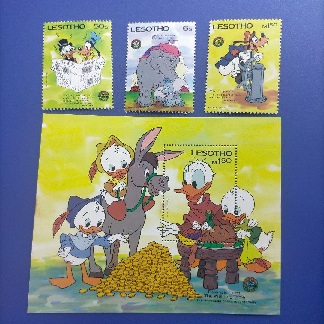4469 外国切手 レソト ディズニーキャラクター 3枚+小型シートセット
