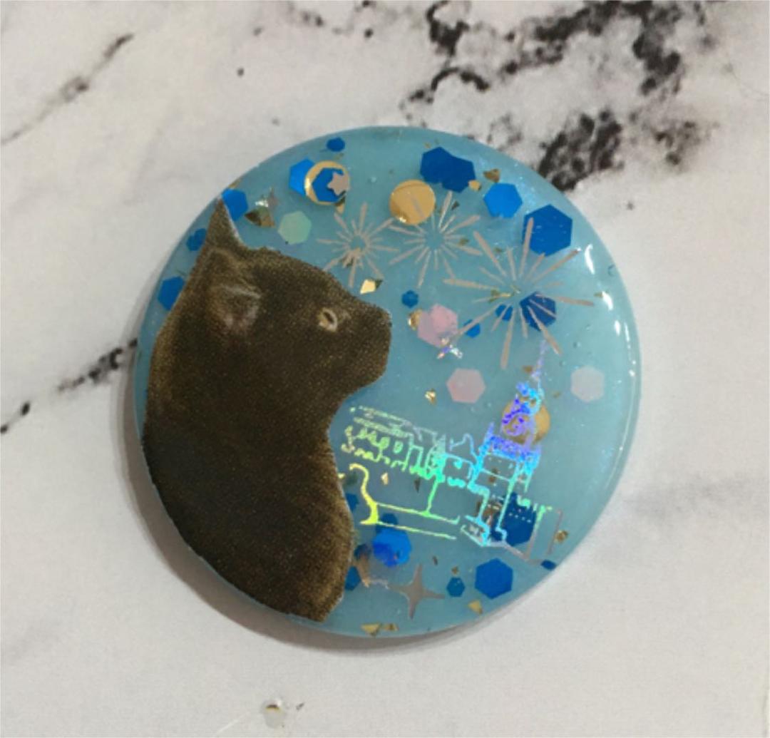 レジンヘアゴム、黒猫ちゃんオーロラ花火とキャッスル・再販不可