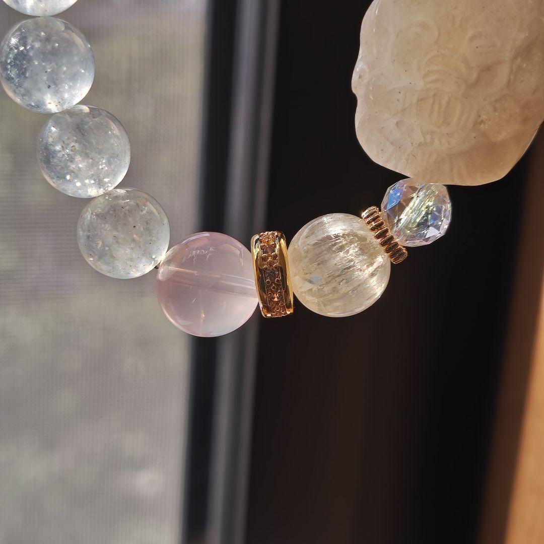 新作✩ムーン♡ガネーシャ✩キラキラホワイトマイカ✩ヒデナイト✩ローズクォーツ