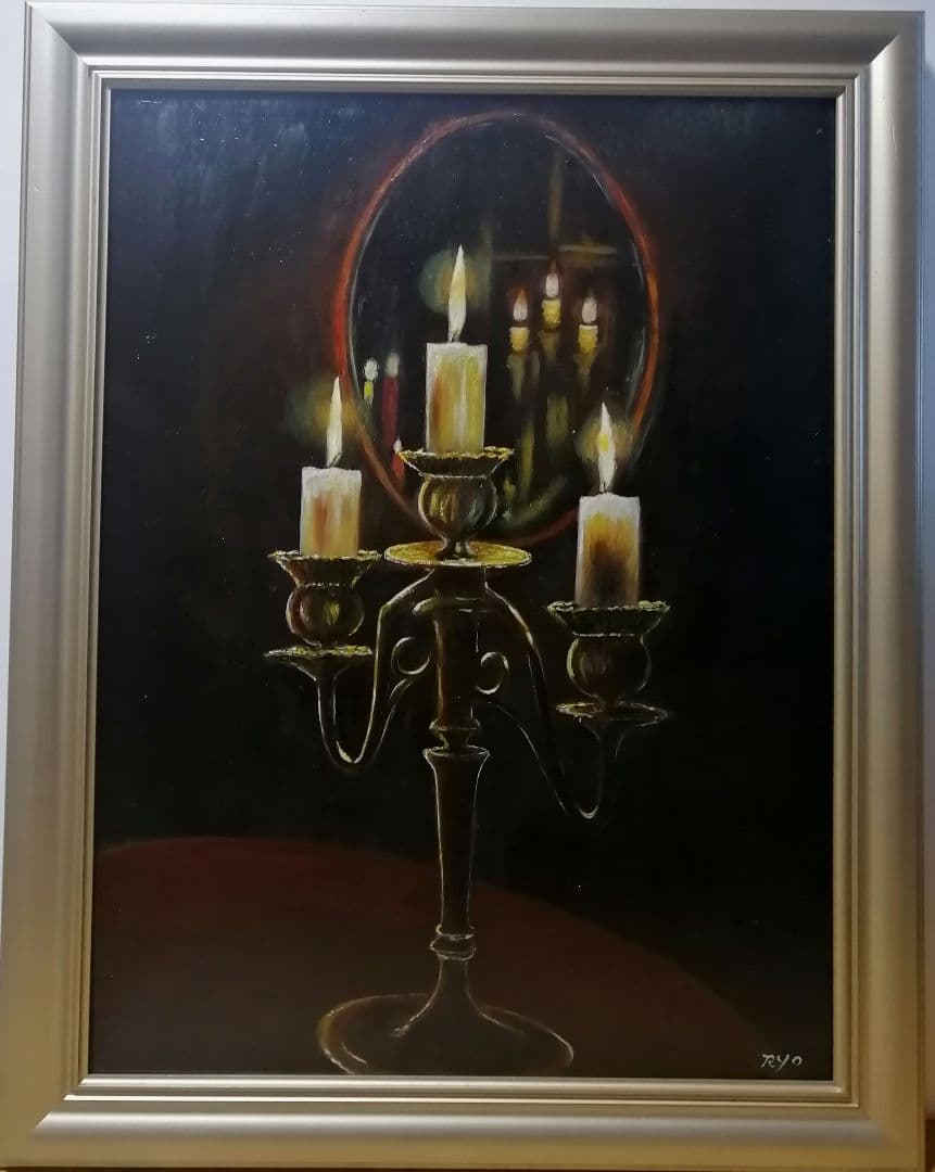 絵画　油彩画　額縁　木製ボード　楼台 油絵の具　画材　原画