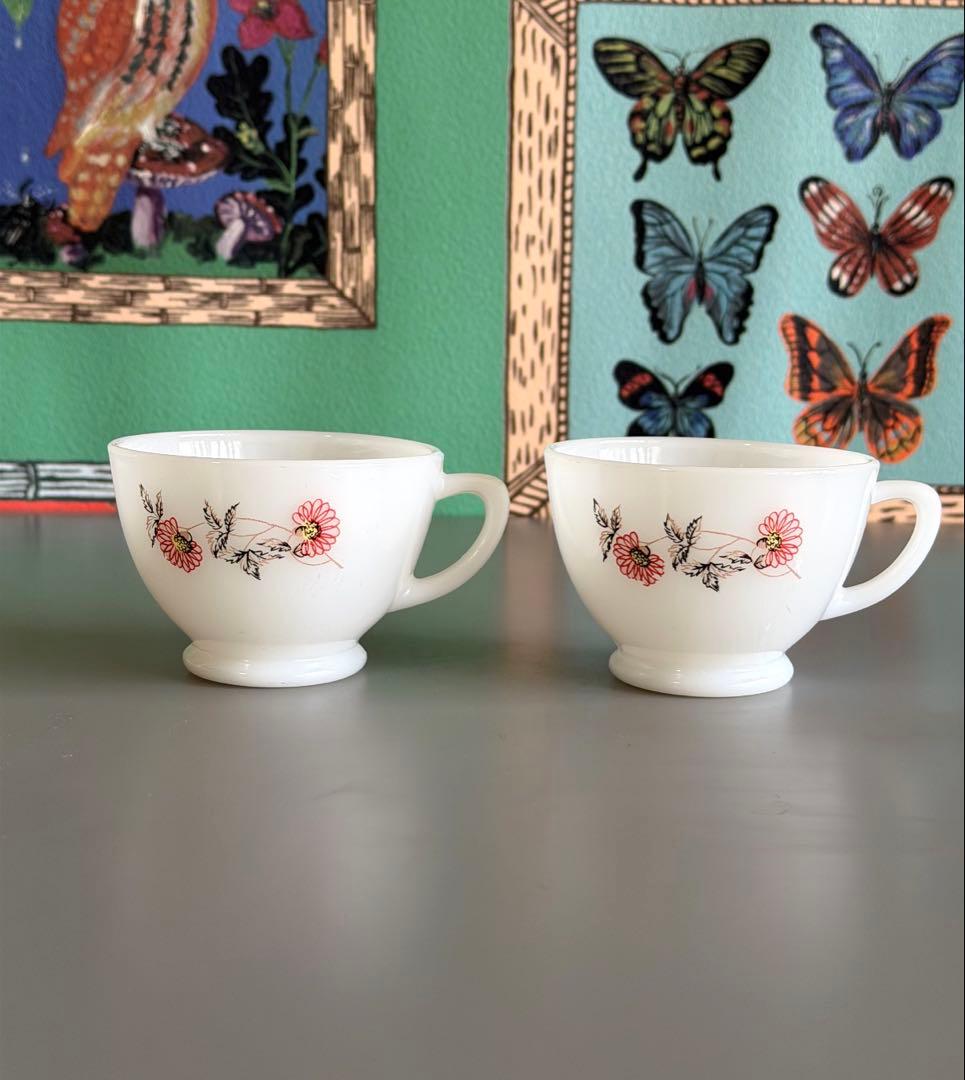 美品　Fire-King フルーレット　スナックセット　2セット　ミルクガラス