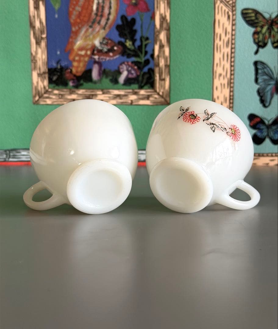 美品　Fire-King フルーレット　スナックセット　2セット　ミルクガラス