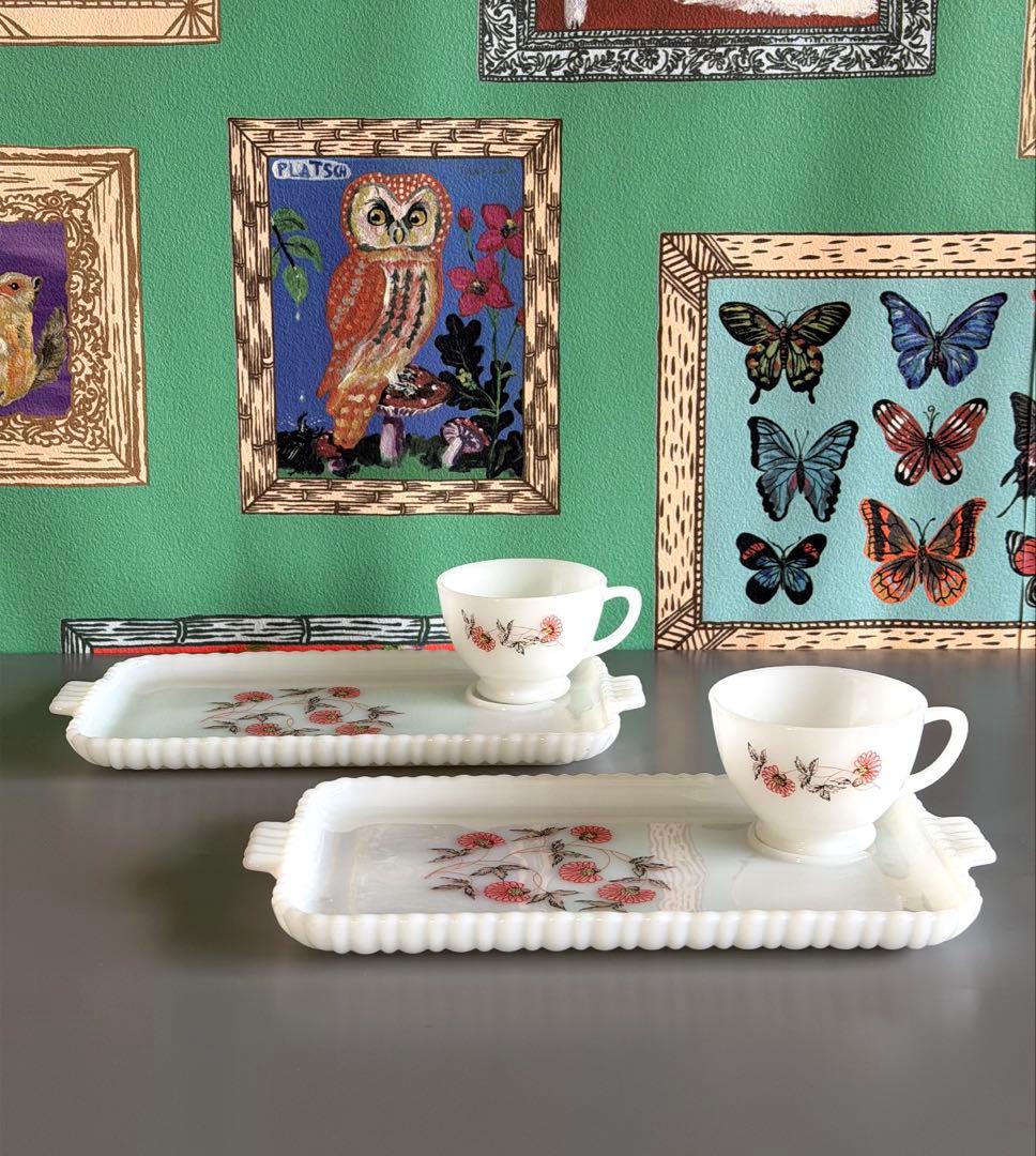 美品　Fire-King フルーレット　スナックセット　2セット　ミルクガラス