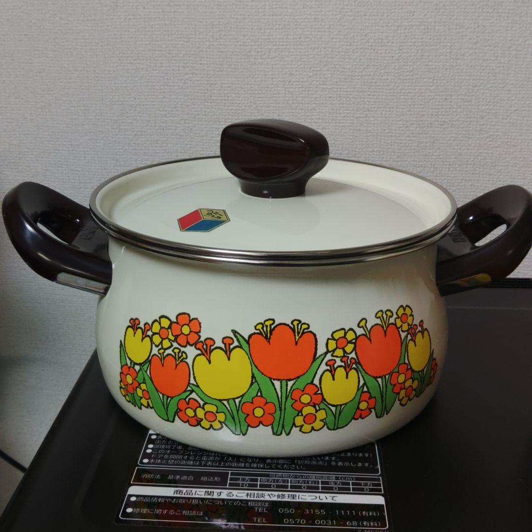 昭和 レトロ ハニーウェア ホーロー鍋 両手鍋 片手鍋 花柄
