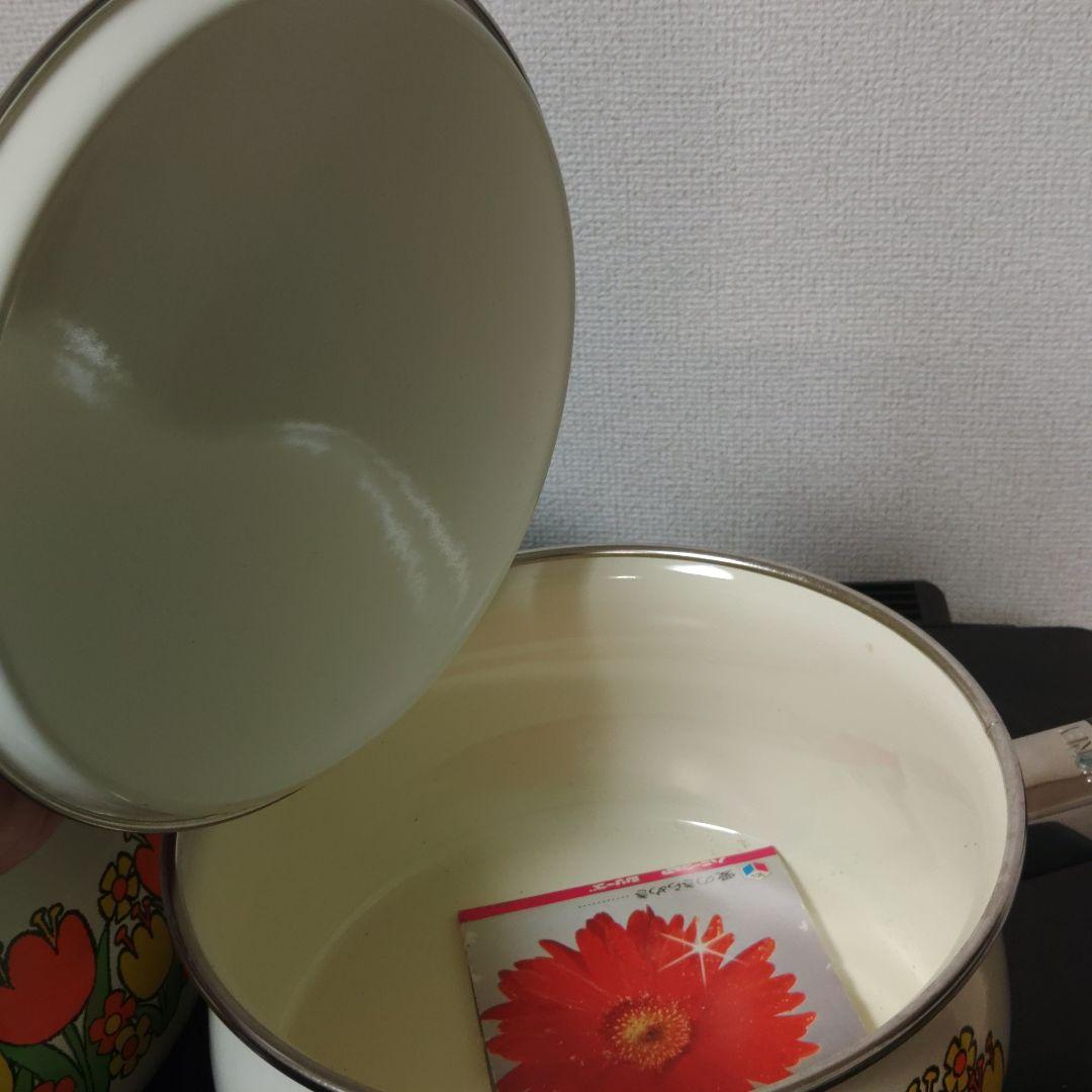 昭和 レトロ ハニーウェア ホーロー鍋 両手鍋 片手鍋 花柄