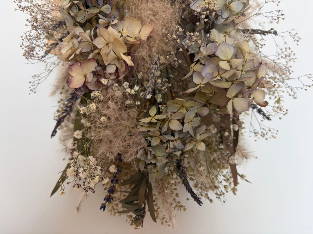 紫陽花とスモークツリーのアンティークスワッグ　ドライフラワースワッグ