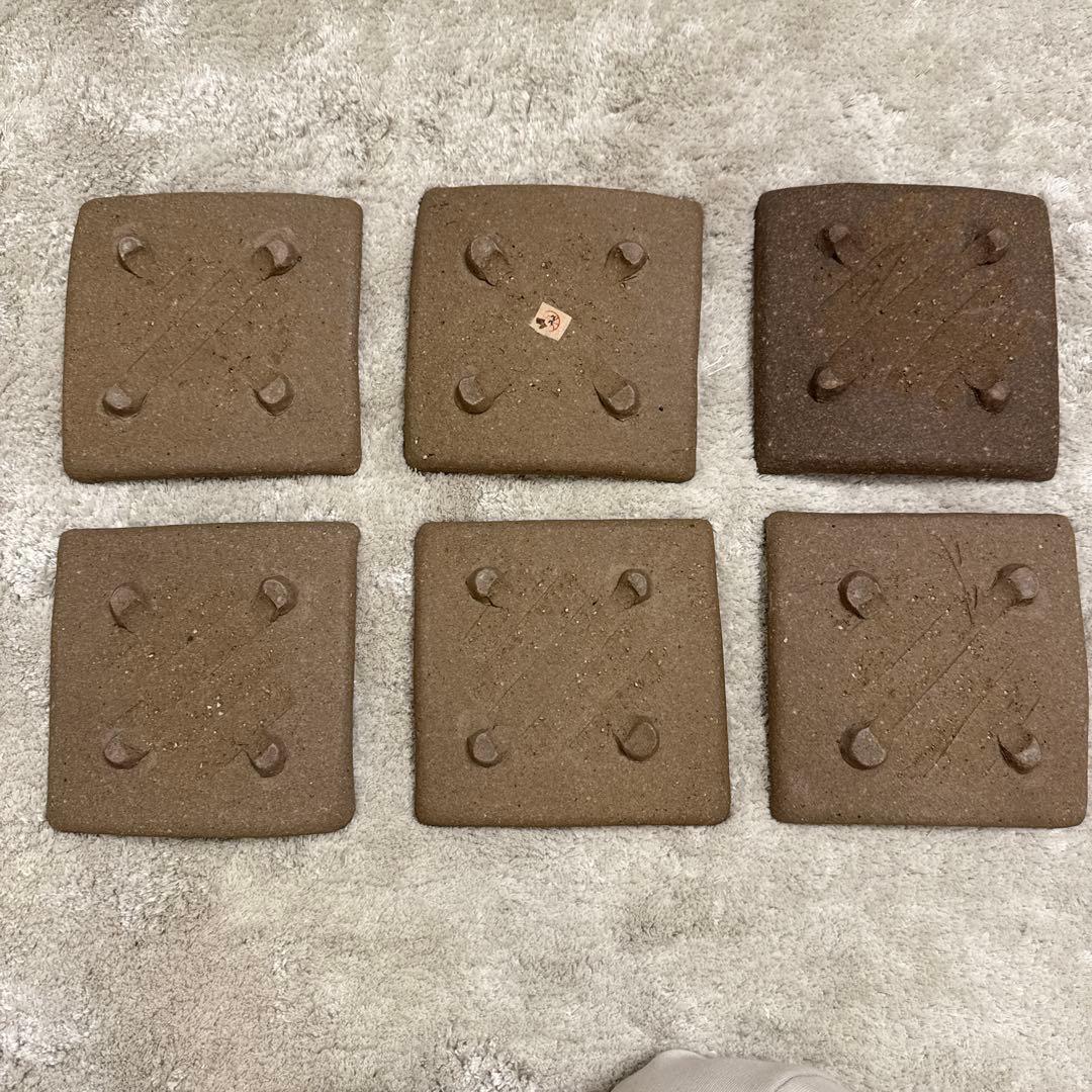 【伊勢丹購入・和モダン】四角い陶器皿 6枚セット （作家物・落款あり）