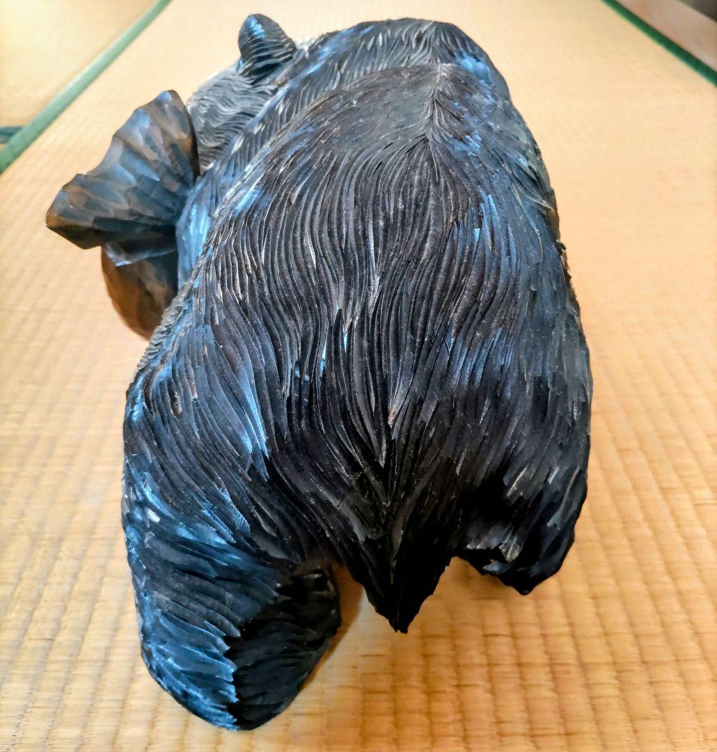 木彫りクマと鮭の置物 約38cm